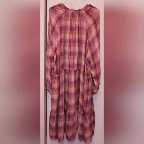 Terra & Sky Tiered Peasant Dress Size 2X Plum Plaid Pockets Business Casual Boho - Picture 12 of 13